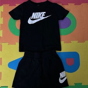 Nike Black Tee and Shorts with White Logo boys 4T